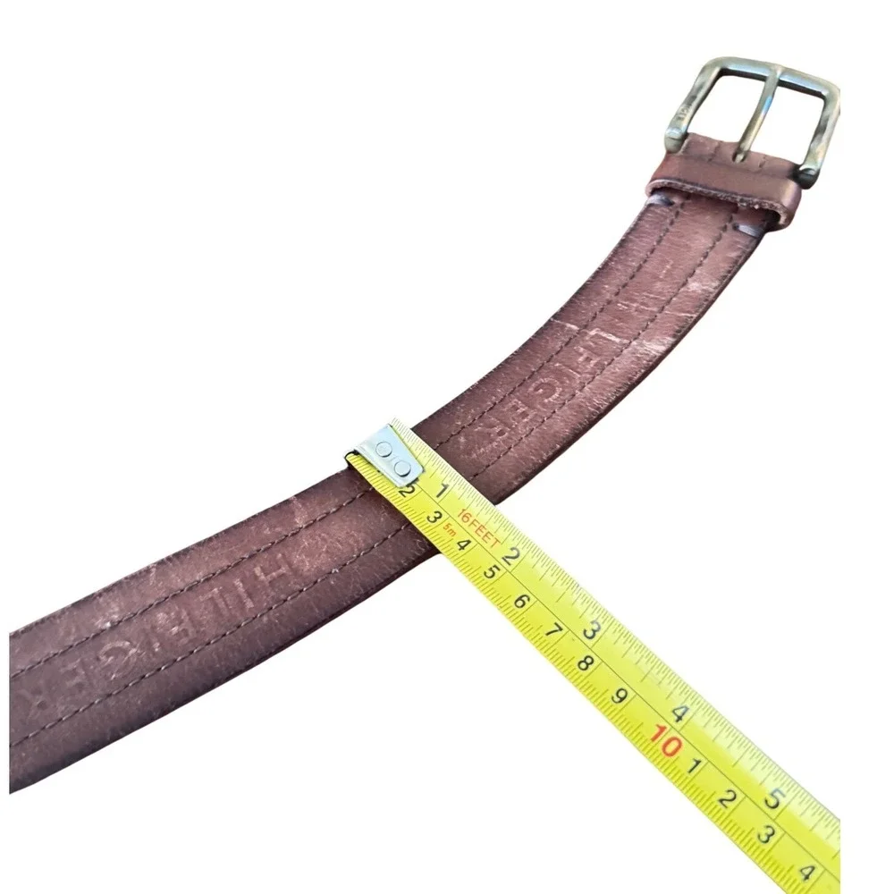 Tommy Hilfiger Mens Leather‎ Belt Buckle Engraved Logo 42-44 Vintage 90's Grunge